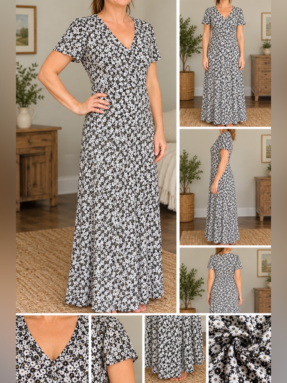 Levi's Black & White Daisy Print Maxi Dress
